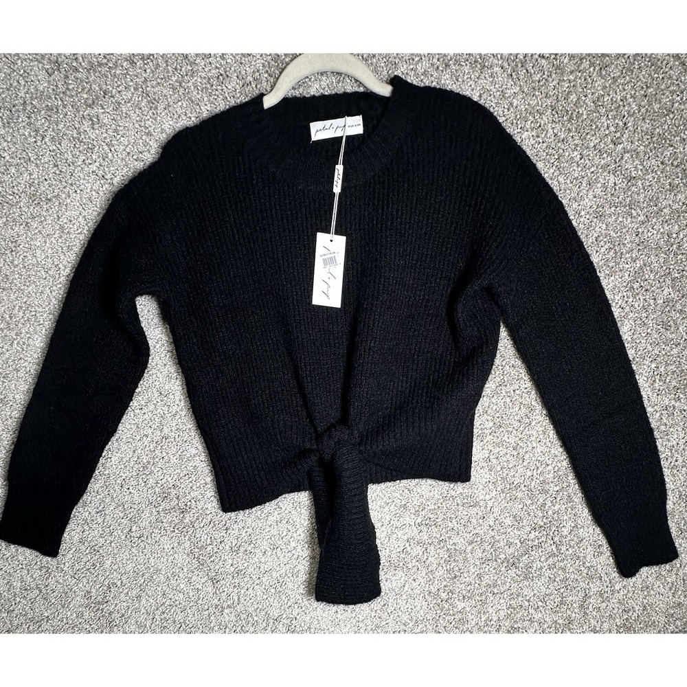 Petal + Pup Black Tie Front Cropped Cardigan Sweater S/M NWT Nordstrom